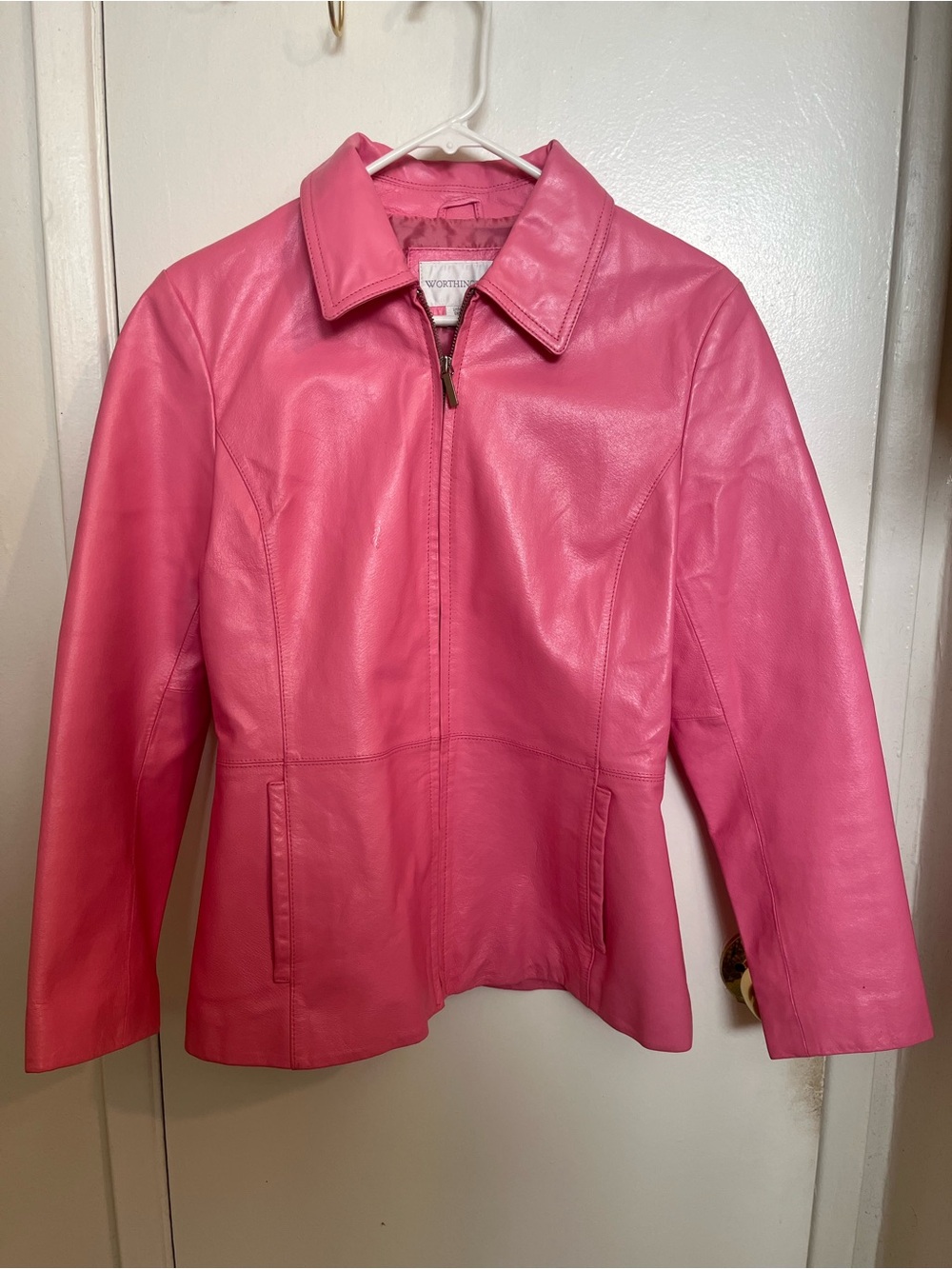 Worthington Vintage Hot Pink Leather Zip Jacket